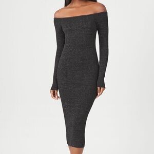 Off the shoulder glitter knit sweater dress